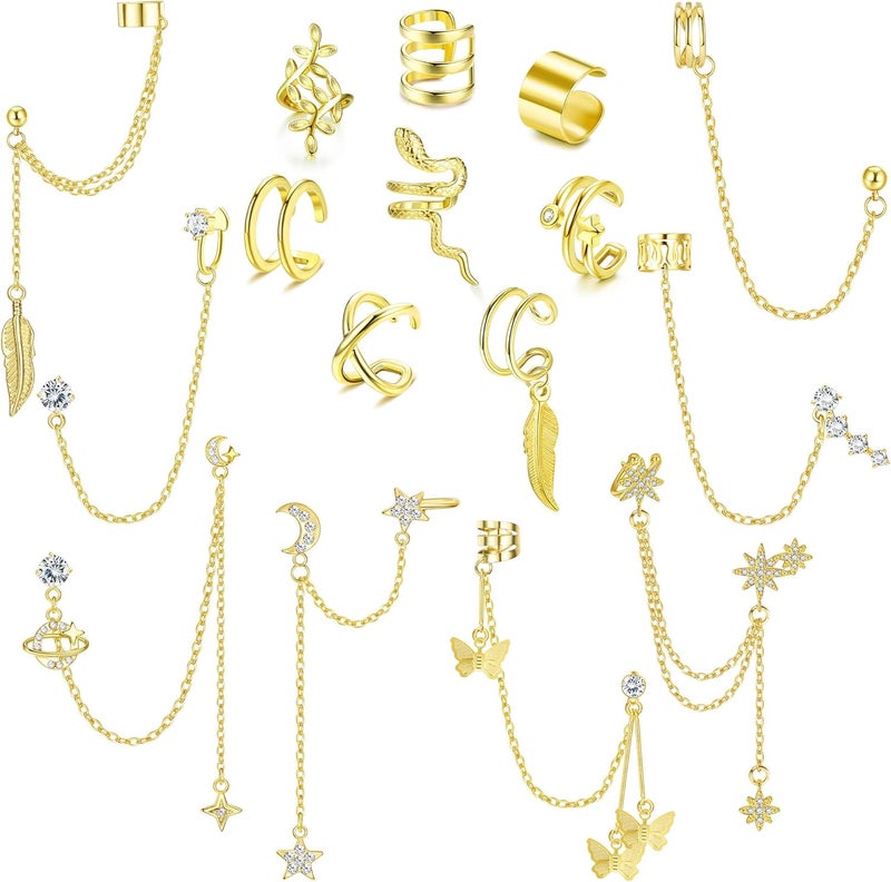 Jstyle Ear Cuff Earrings for Women Cuff Chain Earring Clip On Helix Cartilage Wrap Cuff Earring Non Pierced Adjustable - Image 1